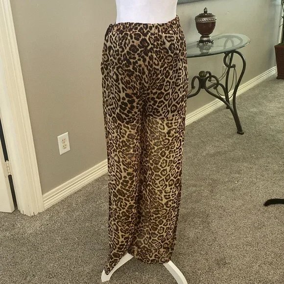 Forever 21 Black Contemporary Leopard Animal Print Light Pants size L - Picture 2 of 7